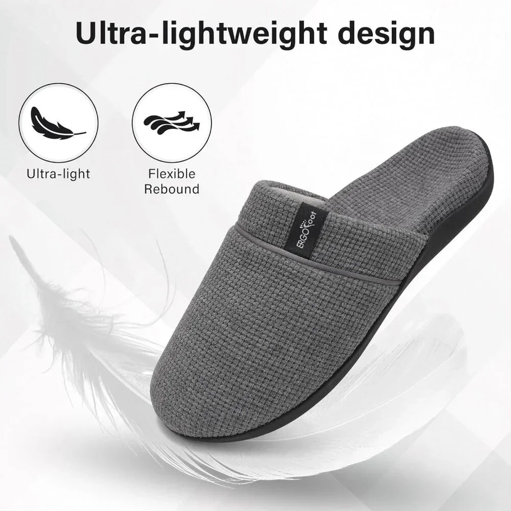 Women's Orthotic Closed Toe Non Slip Rubber Sole House Gray Slippers Shoes - Picture 3 of 6